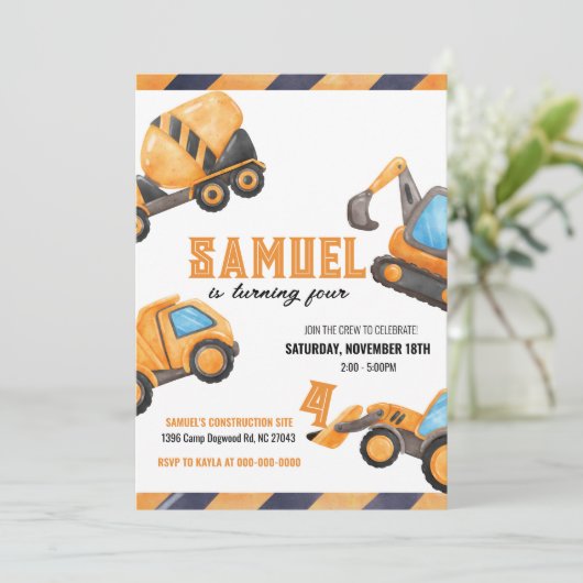 Bouw Vrachtwagen - uitnodiging (Staand voorkant)