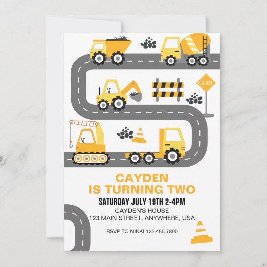 Bouw Vrachtwagen - uitnodiging (Voorkant)