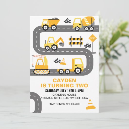 Bouw Vrachtwagen - uitnodiging (Staand voorkant)