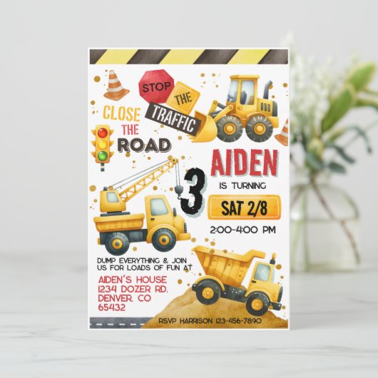 Bouw Vrachtwagen - uitnodiging (Staand voorkant)