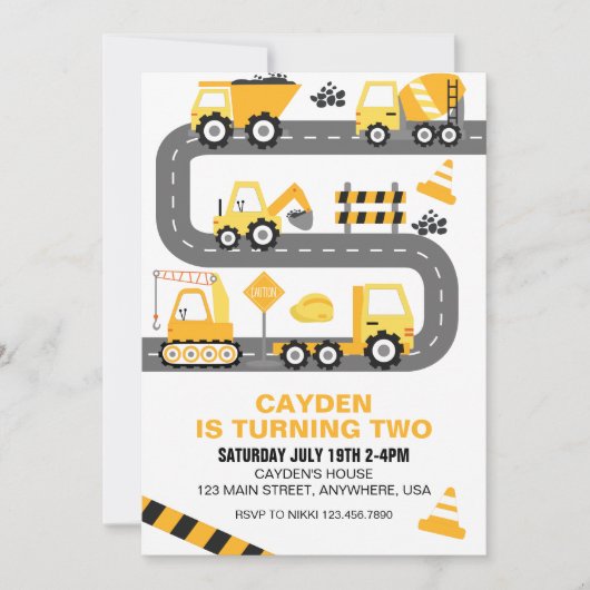 Bouw Vrachtwagen - uitnodiging (Voorkant)