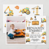 Bouw vrachtwagenkinderen Birthday Foto Kaart (Voorkant / Achterkant)