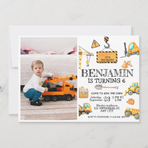 Bouw vrachtwagenkinderen Birthday Foto Kaart