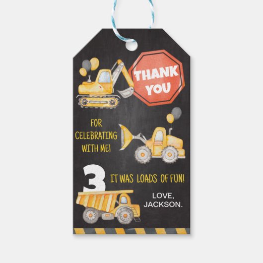 Bouw vrachtwagens afgelopen dag Dank u Label Cadeaulabel (Voorkant)