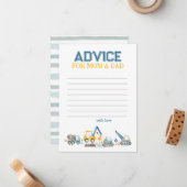 Bouw Vrachtwagens, Baby shower Advies voor Moeder Notitiekaartje (Voorkant / Achterkant in situ)