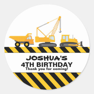 Bouw vrachtwagens Birthday Party Favor Sticker