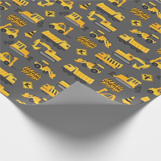 Bouw Vrachtwagens en Tekens Patroon Grijs Cadeaupapier (Hoek)