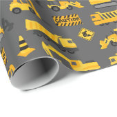 Bouw Vrachtwagens en Tekens Patroon Grijs Cadeaupapier (Rol Hoek)