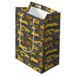 Bouw Vrachtwagens en Tekens Patroon Grijs Medium Cadeauzakje