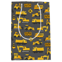 Bouw Vrachtwagens en Tekens Patroon Grijs Medium Cadeauzakje