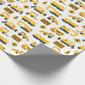 Bouw Vrachtwagens en Tekens Patroon Wit Cadeaupapier (Hoek)