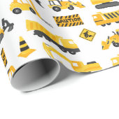 Bouw Vrachtwagens en Tekens Patroon Wit Cadeaupapier (Rol Hoek)