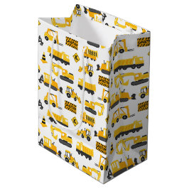 Bouw Vrachtwagens en Tekens Patroon Wit Medium Cadeauzakje