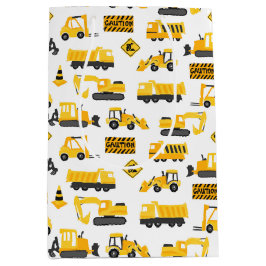 Bouw Vrachtwagens en Tekens Patroon Wit Medium Cadeauzakje