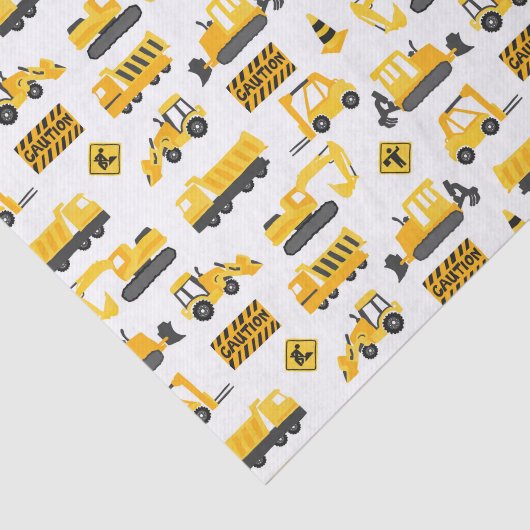 Bouw Vrachtwagens en Tekens Patroon Wit Tissuepapier (Detail)