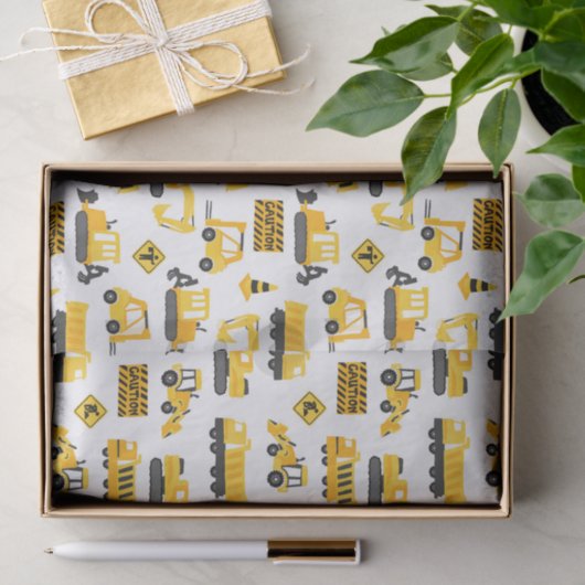 Bouw Vrachtwagens en Tekens Patroon Wit Tissuepapier (Geschenk)