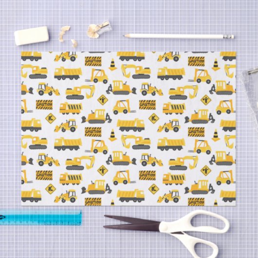 Bouw Vrachtwagens en Tekens Patroon Wit Tissuepapier (Craft)