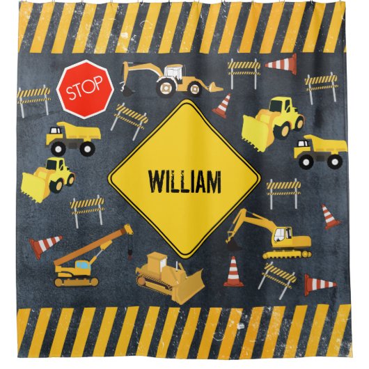 Bouw vrachtwagens Zware machinekamer Douchegordijn (Voorkant)