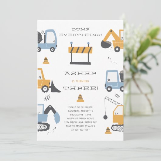 Bouw vrachtwagenthema Birthday Party Kaart (Staand voorkant)