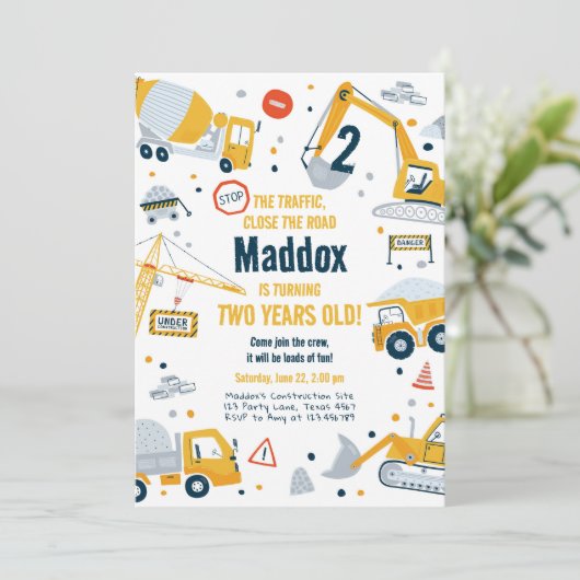 Bouw Yellow Dump Truck Digger Boy Birthday Kaart (Staand voorkant)