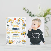 Bouw Yellow Dump Truck Digger Boy Birthday Kaart (Staand voorkant)