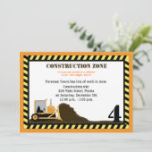 Bouw Zone Backhoe boys Birthday Invite Kaart (Staand voorkant)