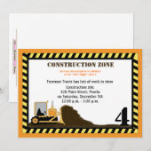 Bouw Zone Backhoe boys Birthday Invite Kaart (Voorkant / Achterkant)