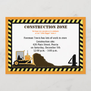 Bouw Zone Backhoe boys Birthday Invite Kaart