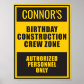 Bouw Zone Birthday Poster Sign. (Voorkant)