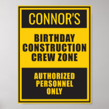 Bouw Zone Birthday Poster Sign.