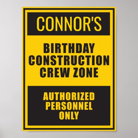Bouw Zone Birthday Poster Sign. (Voorkant)