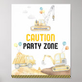 Bouw Zone Dump Truck Digger Birthday Poster (Voorkant)