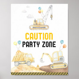 Bouw Zone Dump Truck Digger Birthday Poster