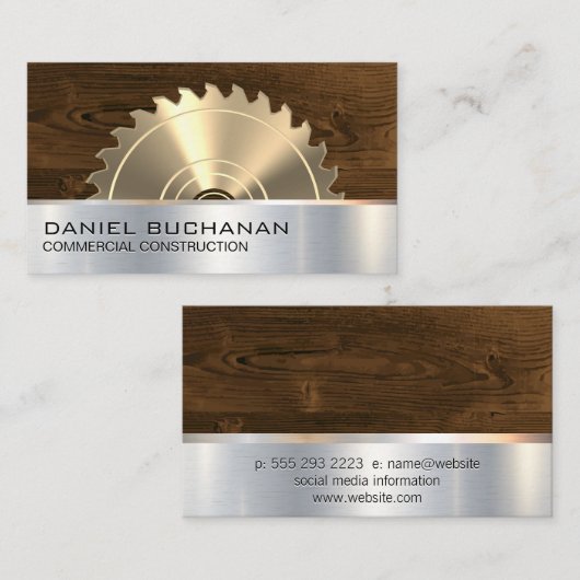 Bouw | Zout en hout | Metalen achtergrond Visitekaartje (Voorkant / Achterkant)