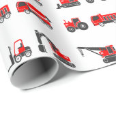 Bouw, zwarte en rode vrachtwagens, kraan, trekker cadeaupapier (Rol Hoek)