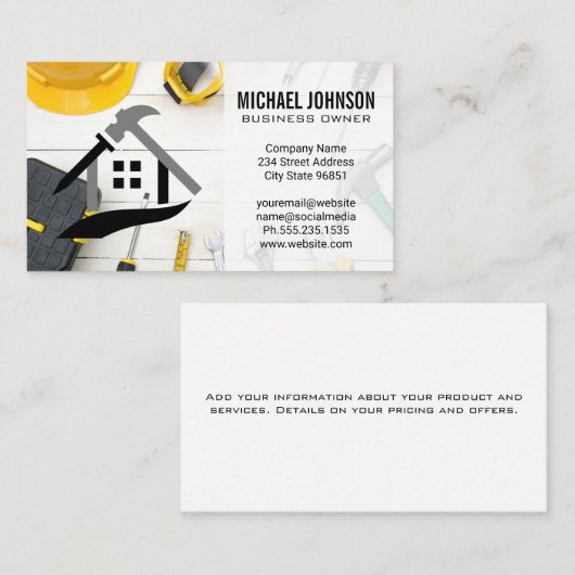 Bouwapparatuur | Gereedschap voor thuisreparatie Visitekaartje (Voorkant / Achterkant)