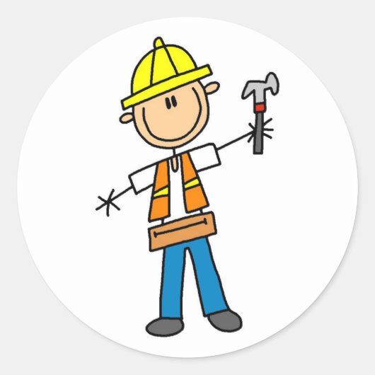Bouwarbeider met hamer ronde sticker (Voorkant)