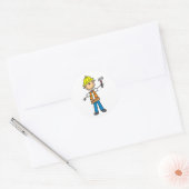 Bouwarbeider met hamer ronde sticker (Envelop)