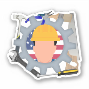 Bouwarbeider op Dag van de Arbeid Sticker