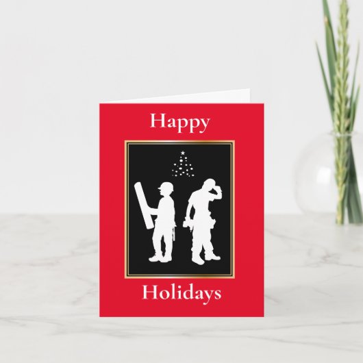 Bouwarbeider Silhouet Kerstkaart Kaart (Voorkant)
