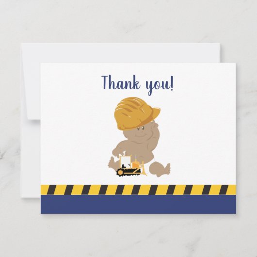 Bouwbaby jongen babyshower bedankbriefjes bedankkaart (Voorkant)