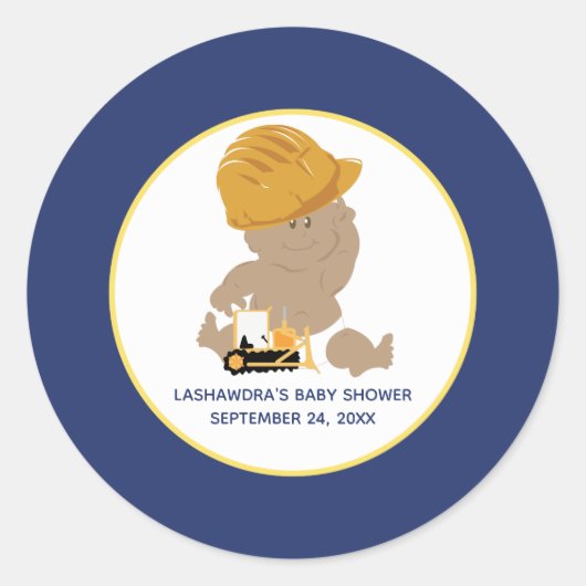 Bouwbaby Shower Favor Sticker voor jongen (Voorkant)