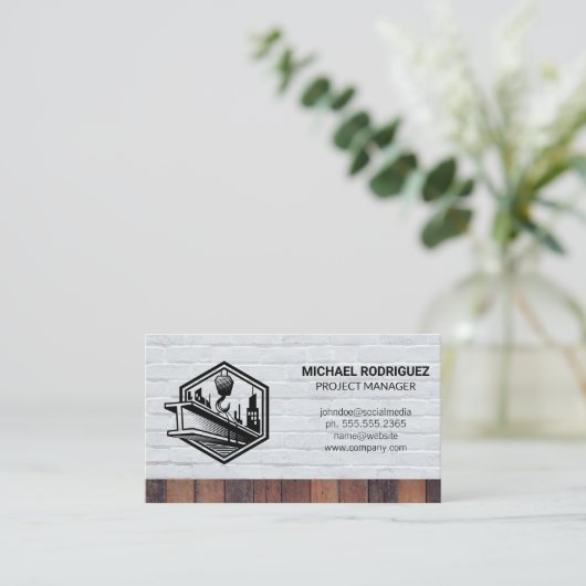 Bouwbalk Winch | Baksteen Hout | Bouwers Visitekaartje (Staand voorkant)