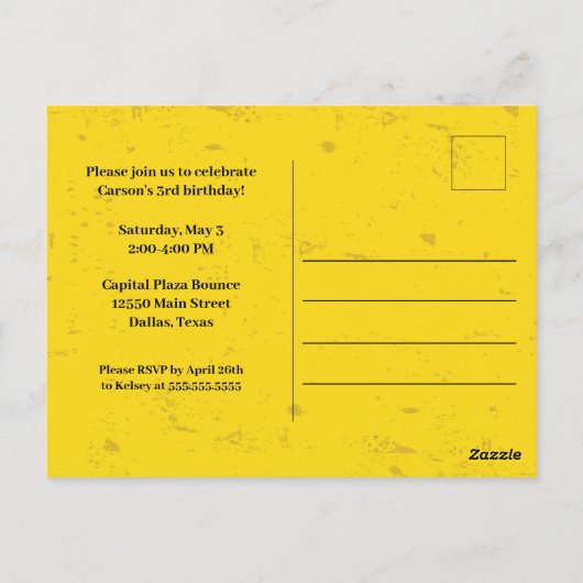 Bouwbander Foto Gele Kinderen Verjaardagsfeestje Briefkaart (Achterkant)