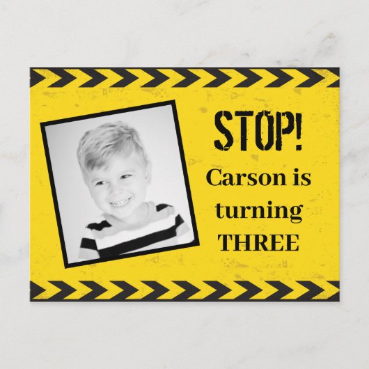 Bouwbander Foto Gele Kinderen Verjaardagsfeestje Briefkaart (Voorkant)