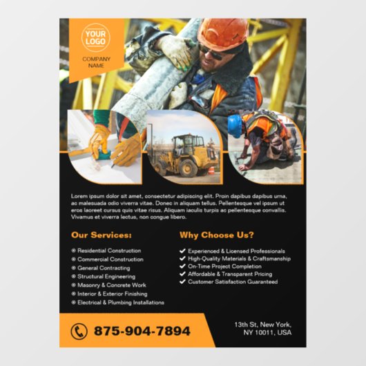 Bouwbedrijf Custom Window Cling Raamsticker (Vel)