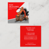 Bouwbedrijf en bouwbedrijf van graafmachines vierkante visitekaartje (Voorkant / Achterkant)