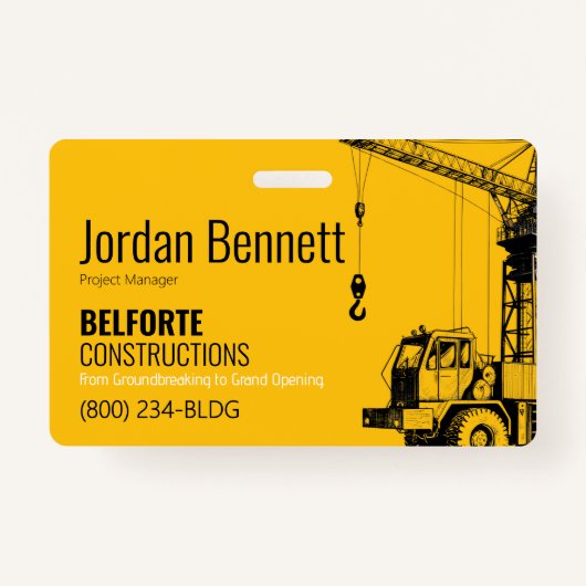 Bouwbedrijf, Geel & Zwart Kraanontwerp Badge (Voorkant)