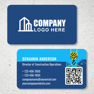 Bouwbedrijf Logo QR Code Navy Blue Visitekaartje