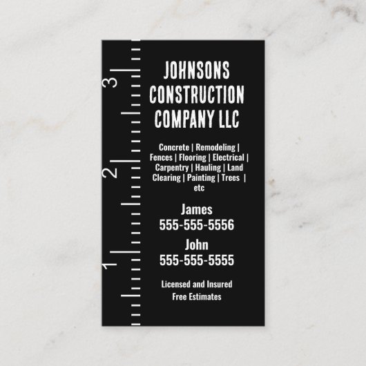 Bouwbedrijf Meetband Visitekaartje (Voorkant)